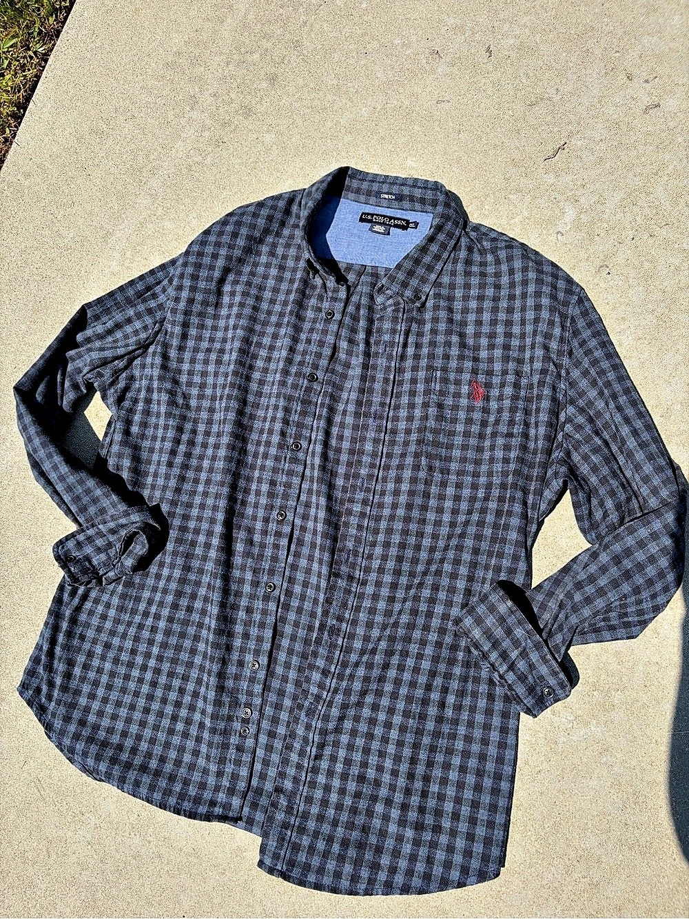 U.S. Polo Assn. Men's Checkered Button Down Blue & Gray XL Like New
